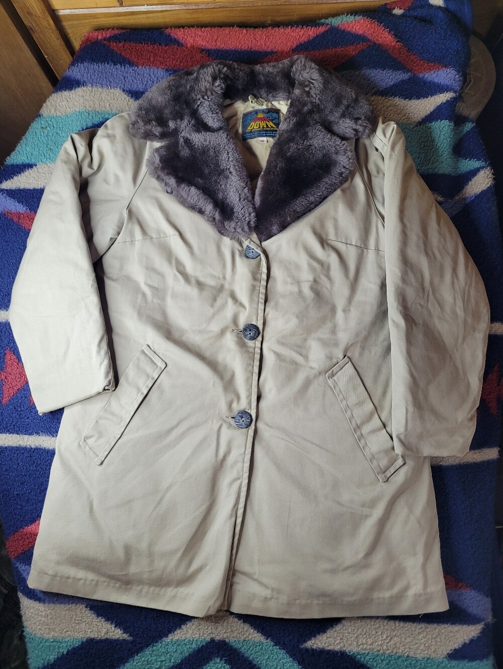 Vtg Eddie Bauer Down Long Coat Womens Sz 16 Faux Fur Collar Quilt Insulated Tan